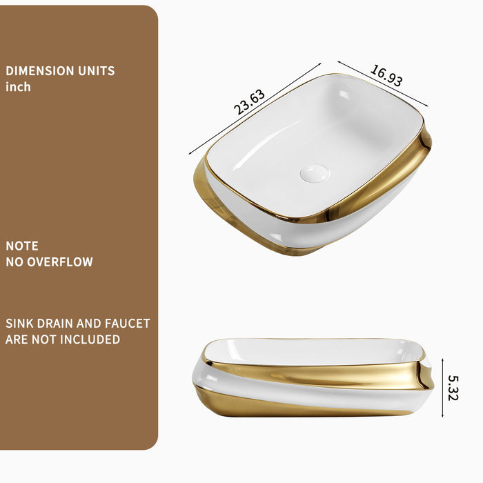 Vessel Sink, Above Counter Vanity Basin For Bathrooms - Gold / White / Milk White