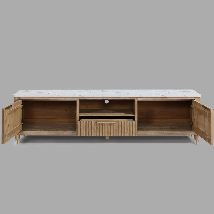 Fluted TV Stand With Accents - Natural Wood / White