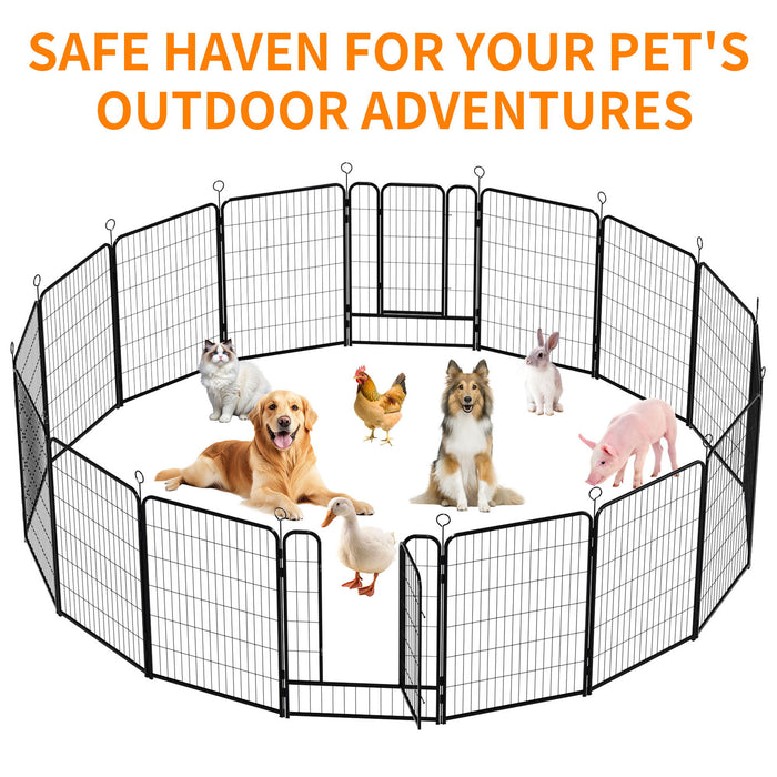 Dog Playpen, 16 Panels Pet Exercise Pen Indoor / Outdoor Fence With Anti Skid Base - Black
