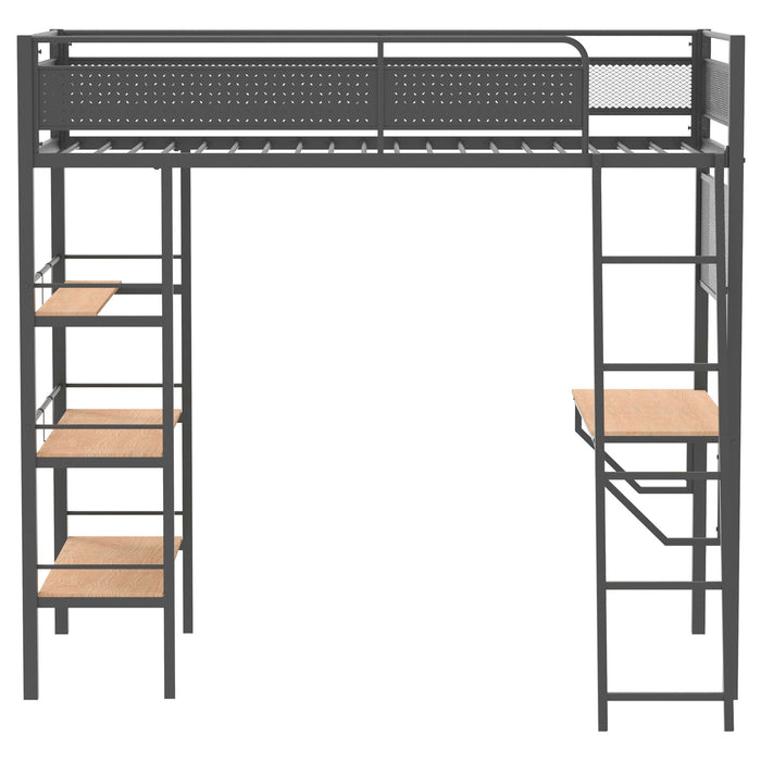 William - Twin Loft Bed 3 Shelf With Built In Desk - Matte Black