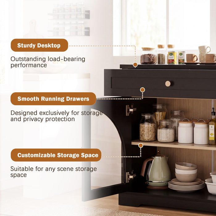 Sideboard Cabinet With 1 Drawer And 2 Arched Doors With Adjustable Shelves For Entryway - Black