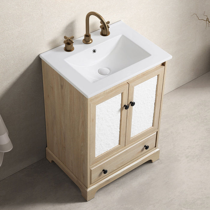Bathroom Vanity With Basin, 1 Drawer Free Standing Storage - Brown