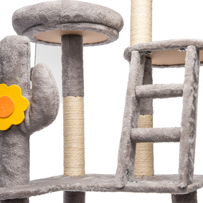 Cactus Cat Tree With Transparent Capsule, Sisal Scratching Posts - Gray