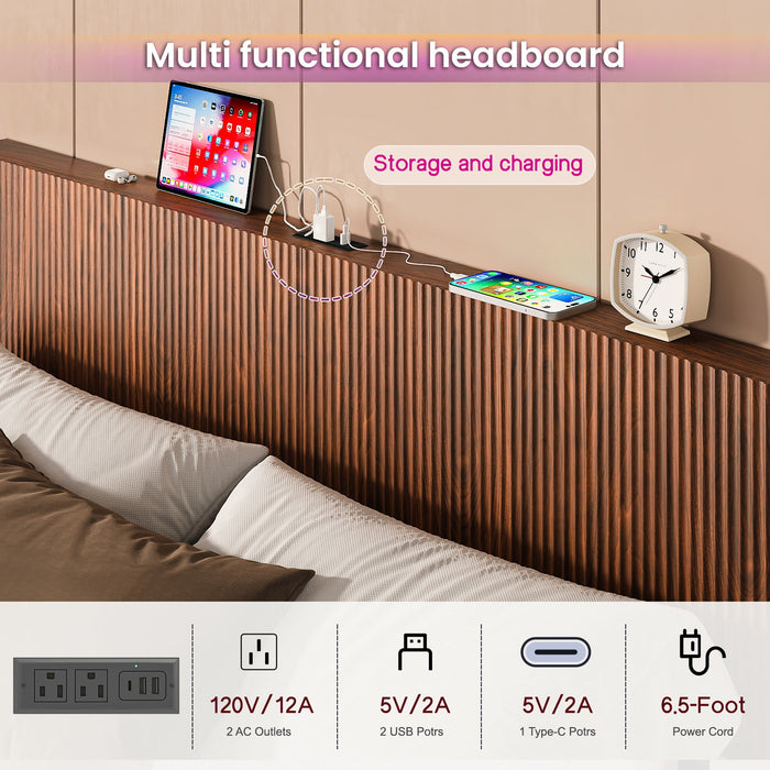 Floating Bedstead With Charging Station And LED Lights