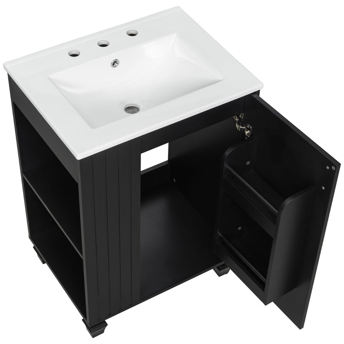 Classic Retro Bathroom Vanity With Sink, Door Shelf, Side Open Storage Frame