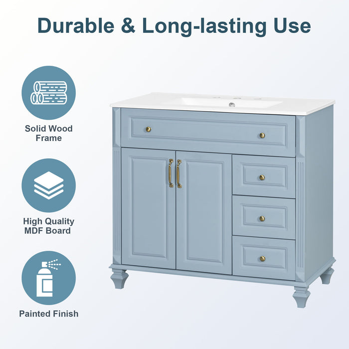 Modern Bathroom Vanity With Sink, 3 Drawers & 2 Doors