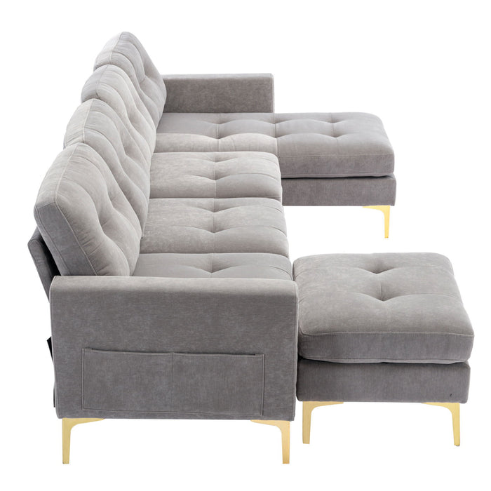 Modern L - Shape Convertible Sectional Sofa With Movable Ottoman
