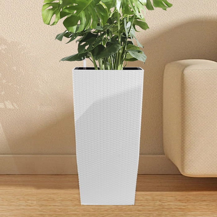 Square Large Planter With Automatic Watering System For Home And Garden (Set of 2) - White