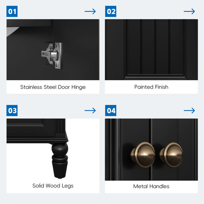 20" Bathroom Vanity With Sink Cabinet With 2 Doors, 2 Drawer, Magnetic Door Stopper, Adjustable Feet, Drop In Sink - Black