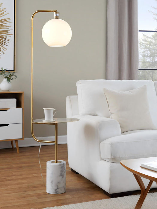 Symbol - Contemporary / Glam Floor Lamp Side Table - White Marble