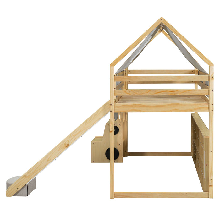 Loft Bed With House Shaped Frame And Tent