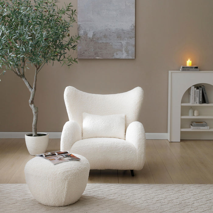 Wingback Armchair & Ottoman Combo For Living Room - White