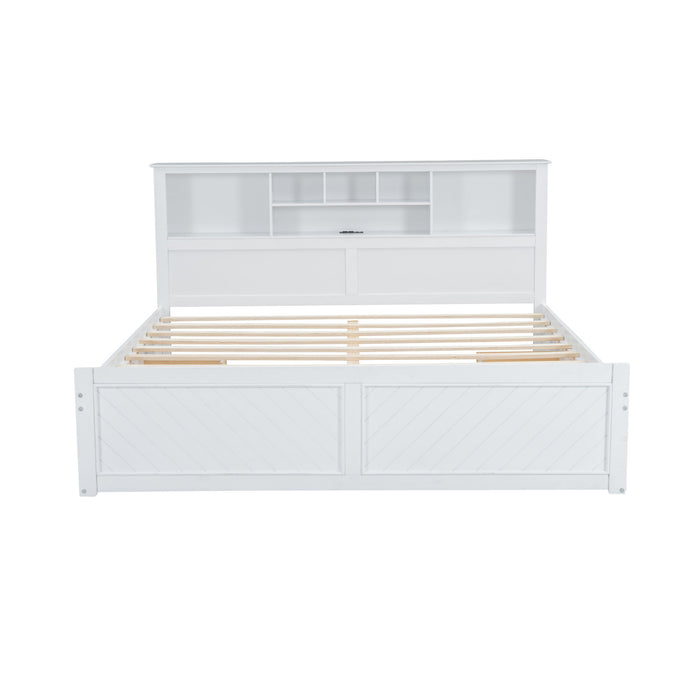 Platform Bed With Multi Storage Headboard, USB And Drawers