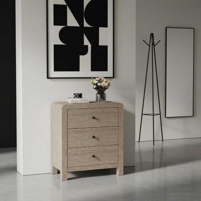 3 Drawer Chest Of Drawers With Soft Close Glides Rounded Corners Handles - Natural
