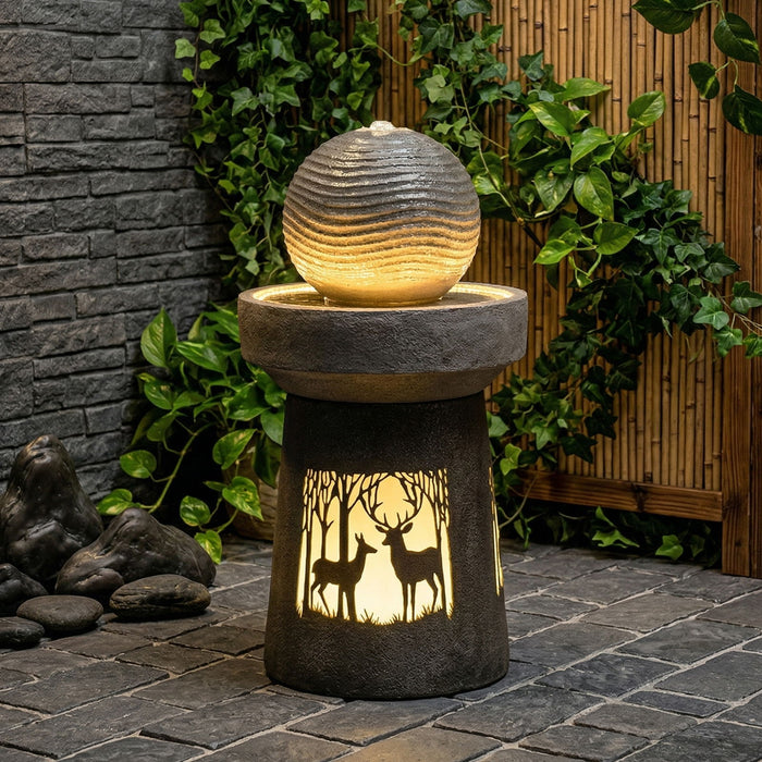 Outdoor Garden Lantern With Warm LED Light Deer Silhouette Decorative Landscape Light For Patio - White / Gray