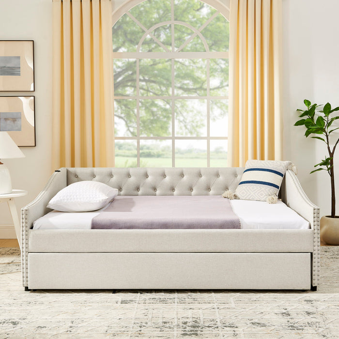 Upholstered Daybed With USB Charging & Pull Out Bed