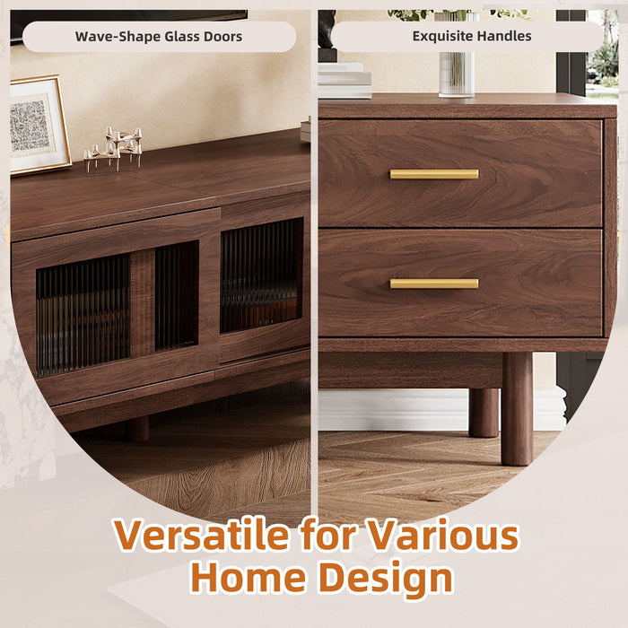 TV Stand With Sliding Doors And 2 Drawers For Living Room - Dark Brown