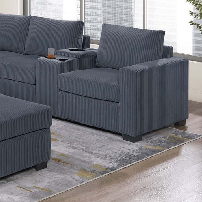 Contemporary L-Shaped Sectional Set With USB Console & Ottoman