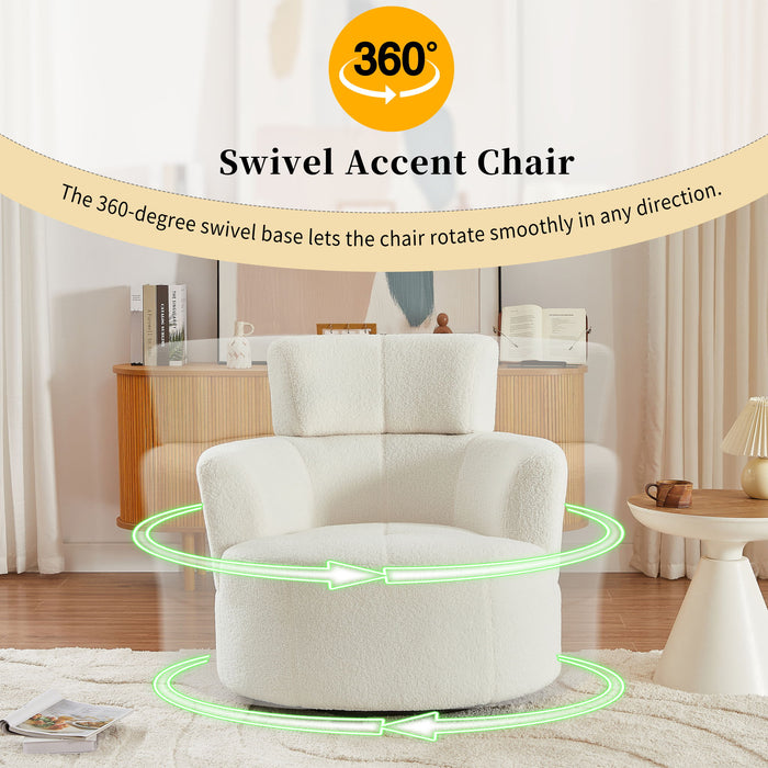360° Swivel Chair Upholstered Accent Barrel Chair With Adjustable Headrest