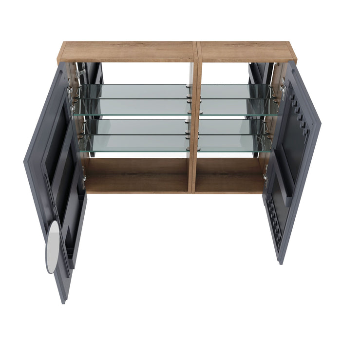 33.56" Wall Mounted Bathroom Cabinet With Adjustable Shelves - Imitative Oak