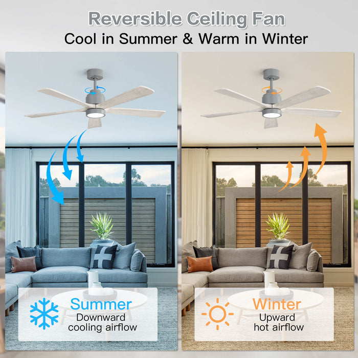 52" Ceiling Fan With Light, 6 Speed Quiet Remote Control, Dimmable LED For Living Room