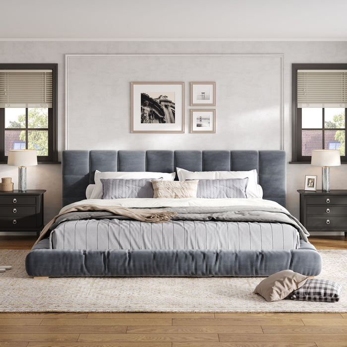 Upholstered Platform Bed Frame With Tufted Headboard