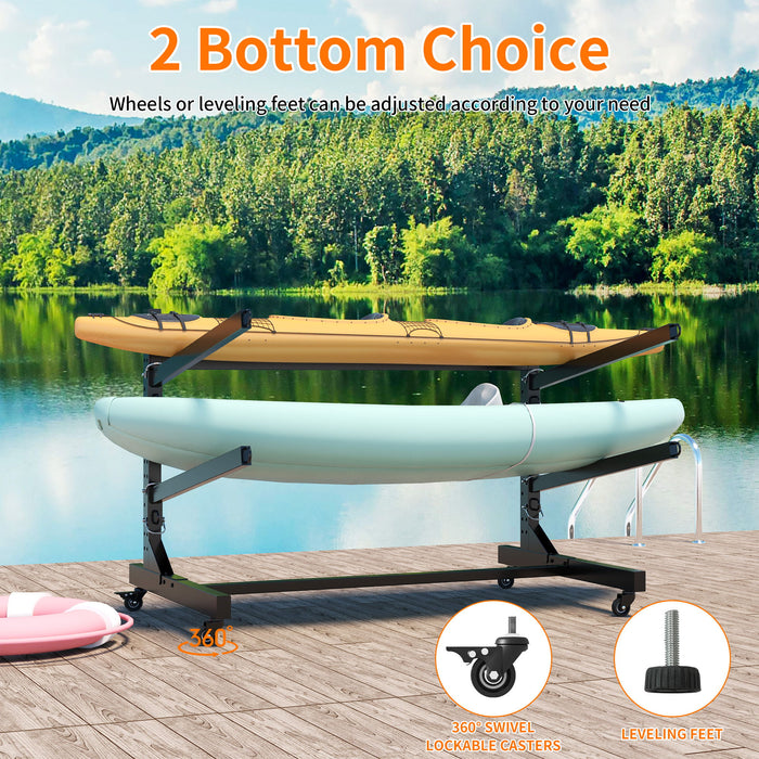 Freestanding Kayak Storage Rack With Lockable Wheels For Kayak, Canoe, Sup & Surfboard