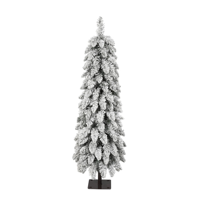 Slim Snow Flocked Pre Lit Pencil Christmas Tree, 3.9Ft / 5.9Ft / 7.9Ft With 750 Branch Tips, 480 LED Lights, Warm Glow, For Indoor Holiday Decor - White