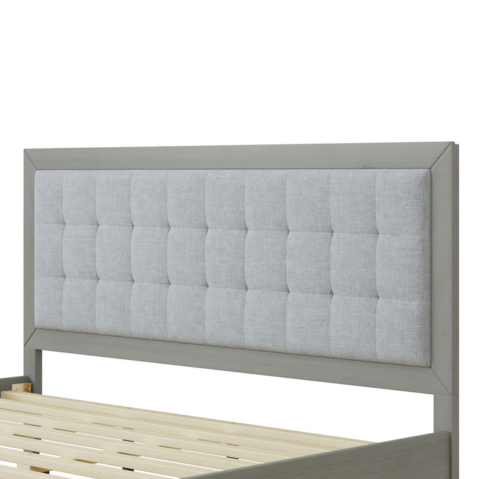 Mid Century Modern Platform Bed With Upholstered Headboard