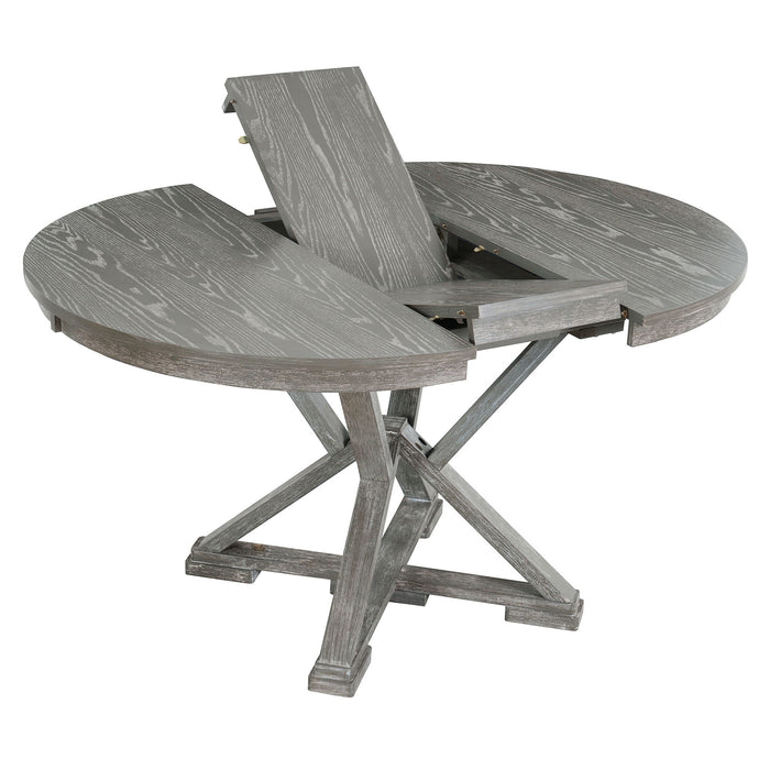 Dining Set With Extendable Round Table And 4 Upholstered Chairs