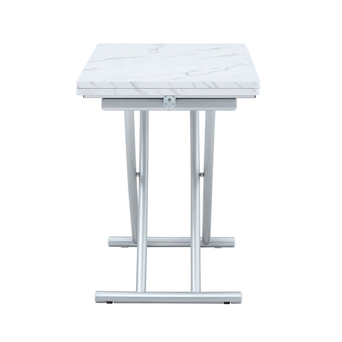 Modern Minimalist Multifunctional Lift Table With Metal Legs - White / Silver
