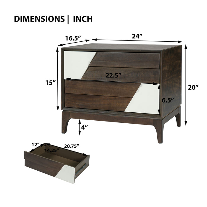 Japandi 2 Drawer Nightstand With Geometric Design