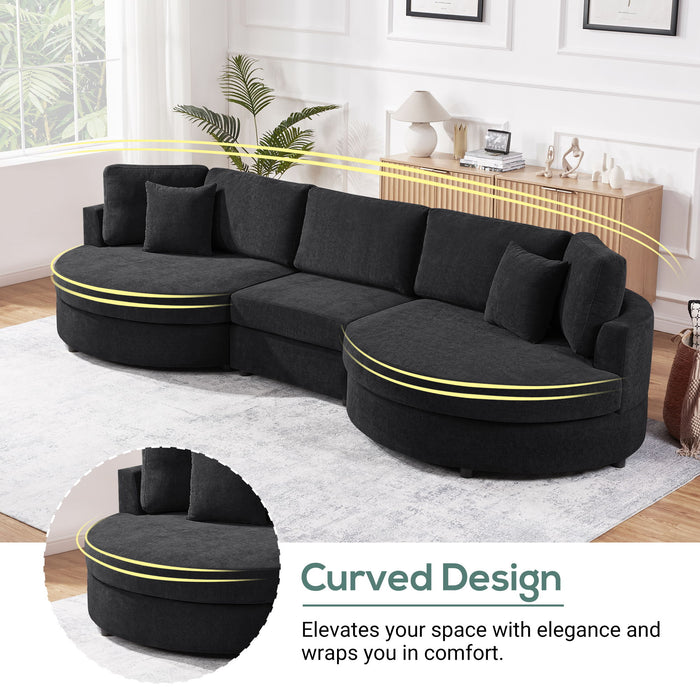 Modern 3 Seater Upholstered Sofa With Curved Design