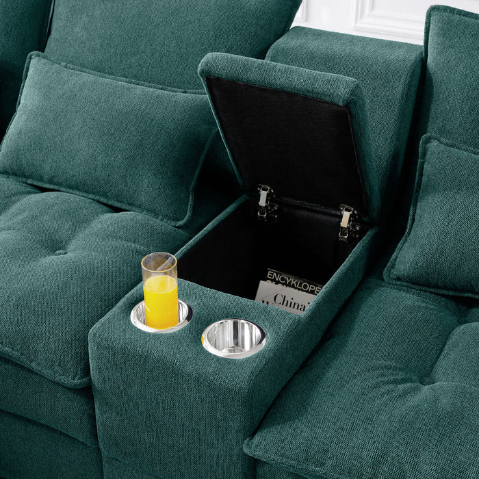 Contemporary U Shaped Sofa With Console And Cupholders