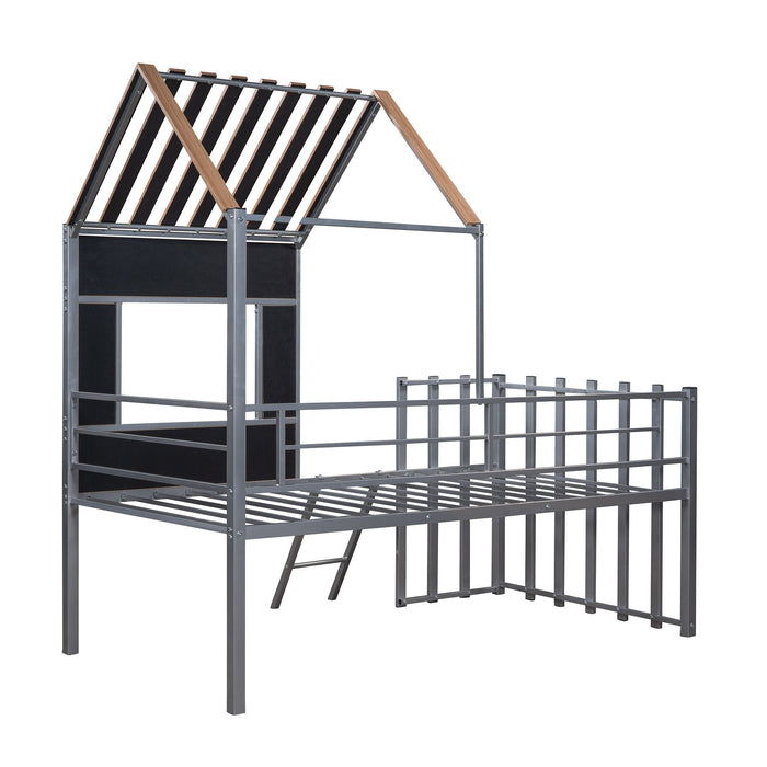 Loft Bed With Roof, Window, Guardrail, Ladder
