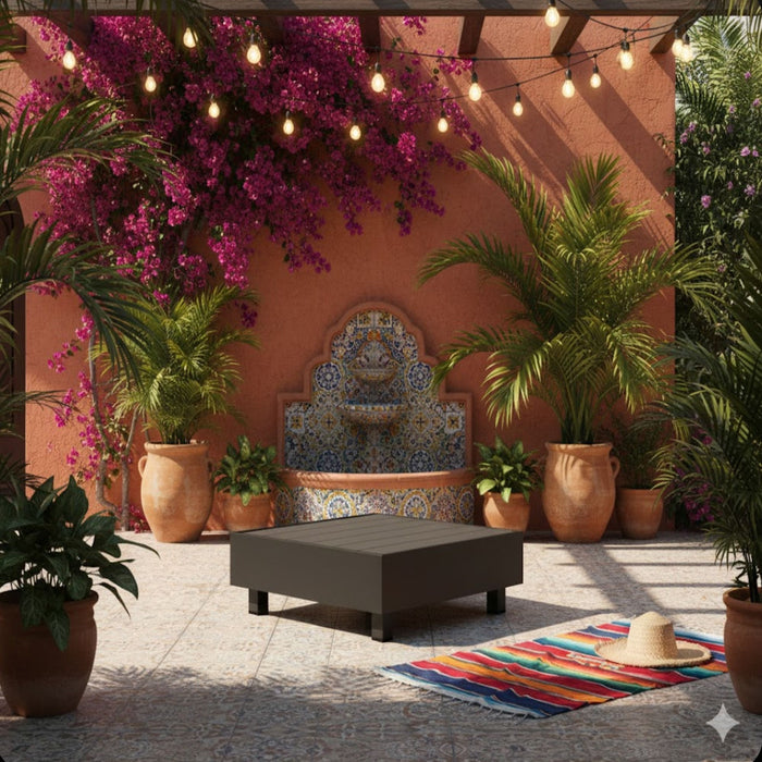 Square Slatted Patio Coffee Table With Rust Resistant Accents - Gray