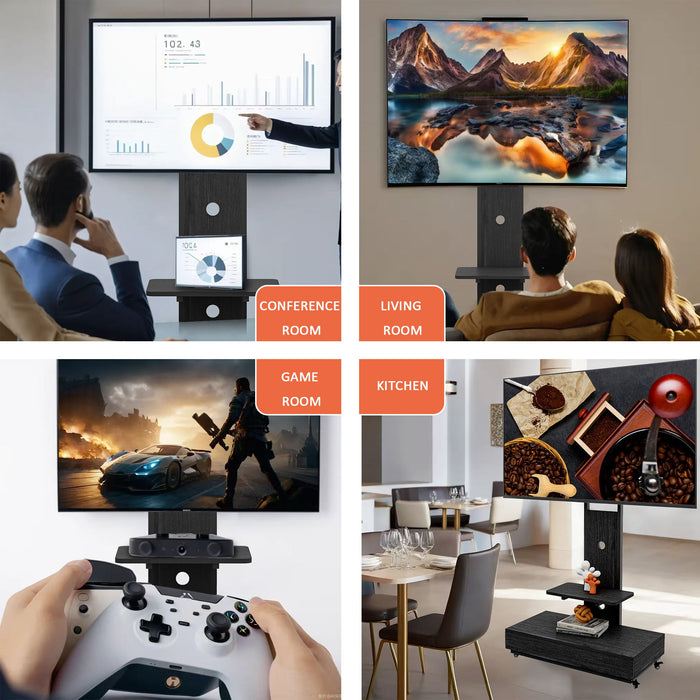 Mobile TV Cart With Push Pull Drawer, Lockable Wheels