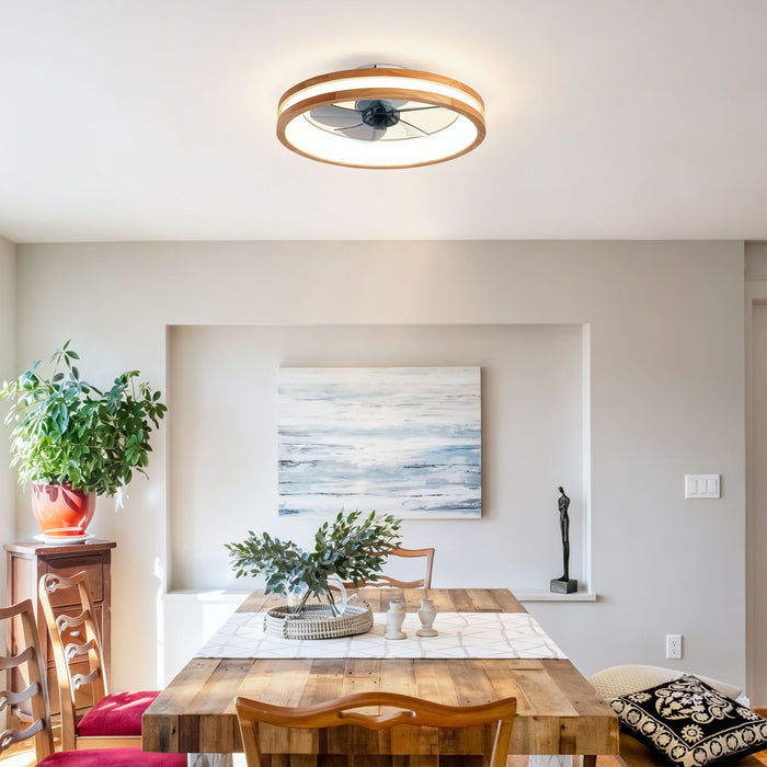 Ceiling Fans With LED Light Source And Remote Control, 3000 - 6500K Dimmable, 6 Speeds, Quiet DC Motor For Living Room - Natural Wood / White