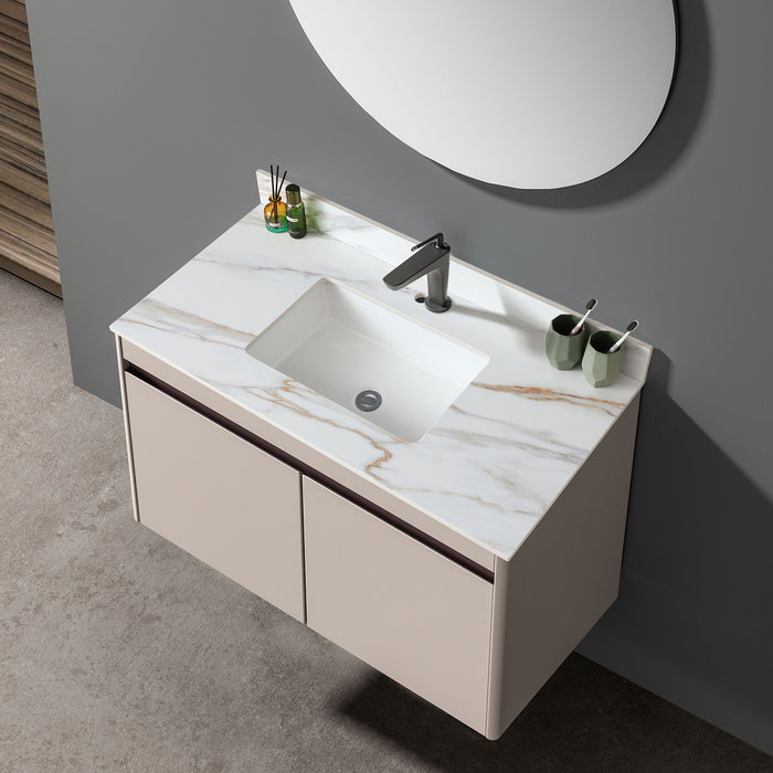 Elegant Vanity Top With Undermount Sink And Backsplash, Sintered Stone