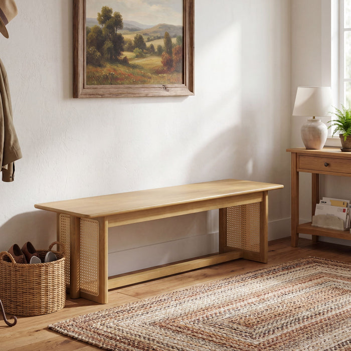 Dining Bench With Rattan Weave