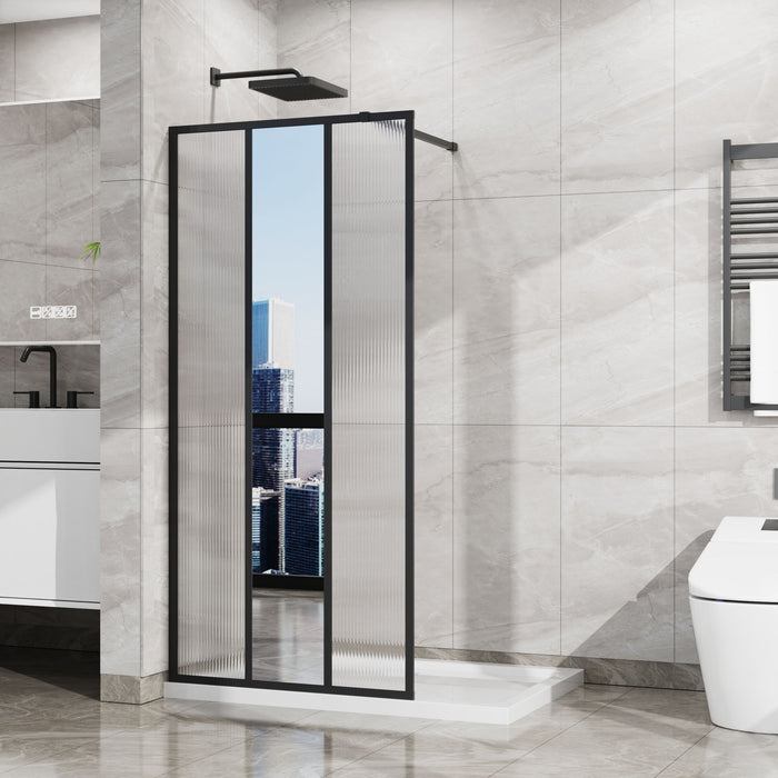 Shower Door With Center Mirror And Fluted Panels