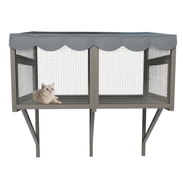 Window Perch Catio For Indoor Cats, Expandable Enclosure With Secure Frame And Waterproof Roof, Suitable For Multiple Kittens - Gray