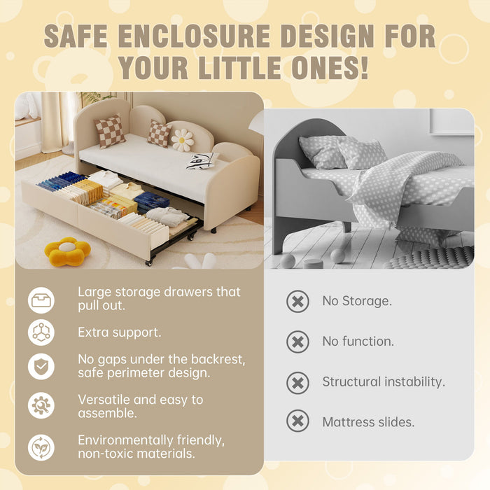 Modern Velvet Upholstered Daybed With Additional Bed Frame