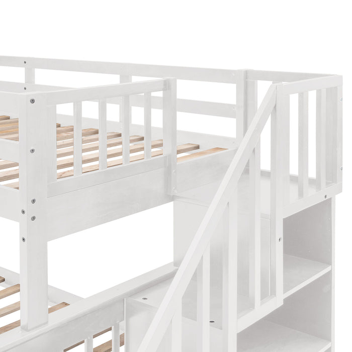 Stairway Bunk Bed With Storage And Guard Rail For Bedroom