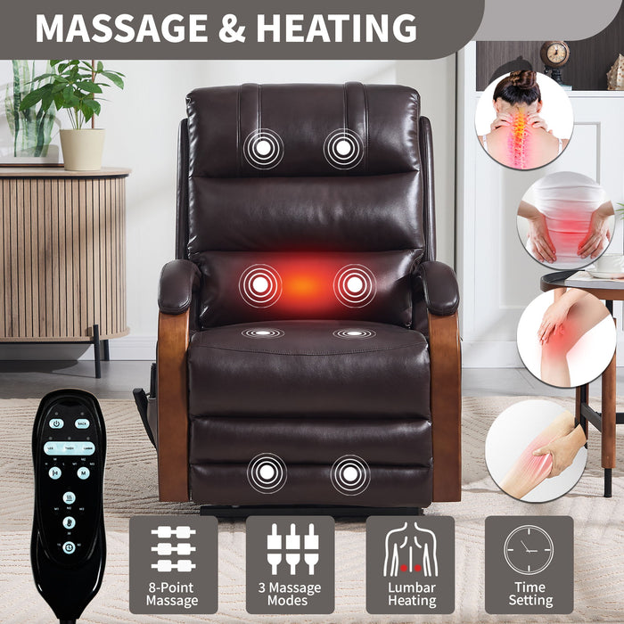 Power Lift Recliner Chair Dual Motor Infinite Position With Heat Massage And Heavy Duty Motion Mechanism - Brown