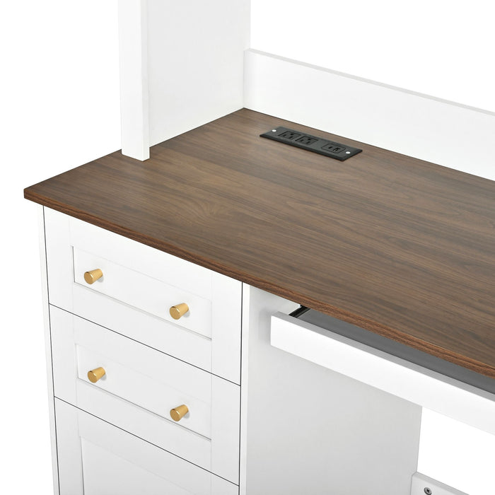 Space Saving L-Shaped Computer Desk With Keyboard Tray & Charging Stations