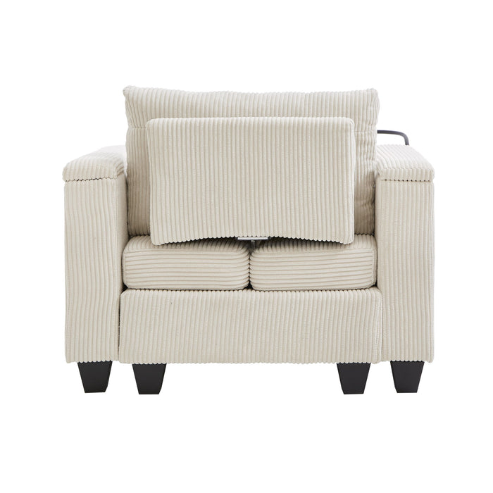 Convertible Chaise Lounge Sofa Chair With USB Ports, Cup Holders, Phone Holder And Storage