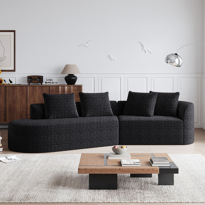 Upholstered Oversized Sectional Sofa, 4 Seater Extra Deep & Wide Seat Curved Cloud Couch With 4 Throw Pillows, Free Combination Living Room - Black