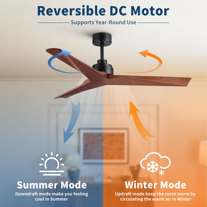 Ceiling Fan Without Light, DC Motor, No Light, Quiet Reversible Ceiling Fan For Living Room - Black