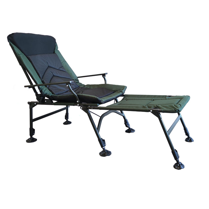 Camping Lounge Chair With Detachable Footrest, Portable Folding Reclining Camping Chair With Adjustable Backrest For Indoor And Outdoor Camping Beach Hiking Fishing - Green / Black